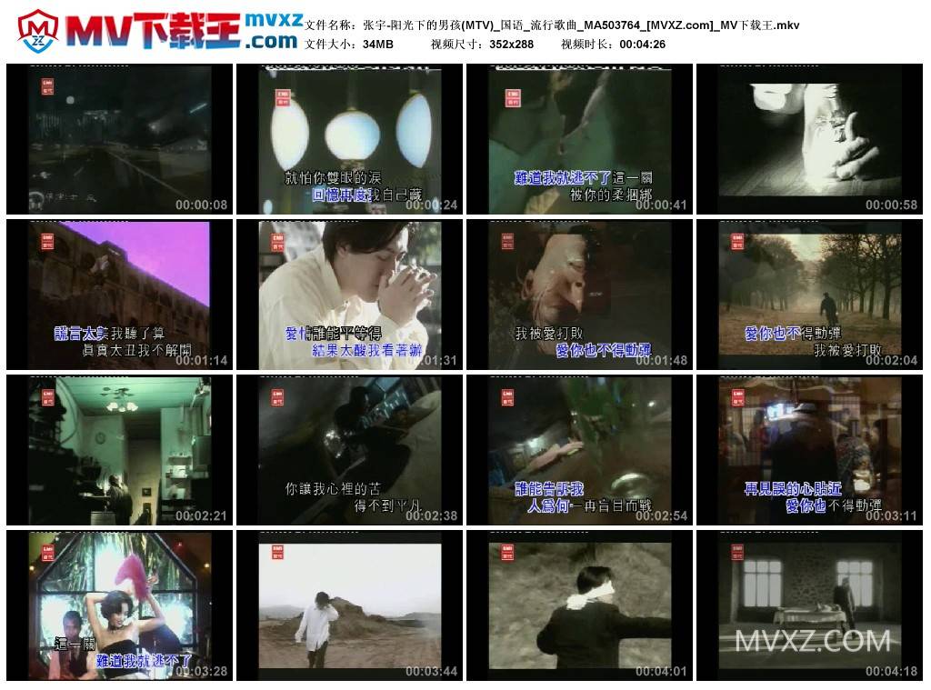 张宇-阳光下的男孩(MTV)_国语_流行歌曲_MA503764